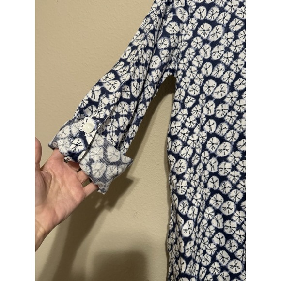 John Mark Women's Linen Tunic Top Small Button Up Pockets Roll Tab Coastal Beach - Picture 4 of 11